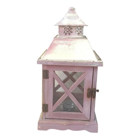 Vintage Distressed Wooden Glass Barn Door Lantern - Picture 4 of 10